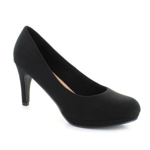 Chelsea Moreland Black Fabric Round Toe Pump High Heels Size 9 Medium Width